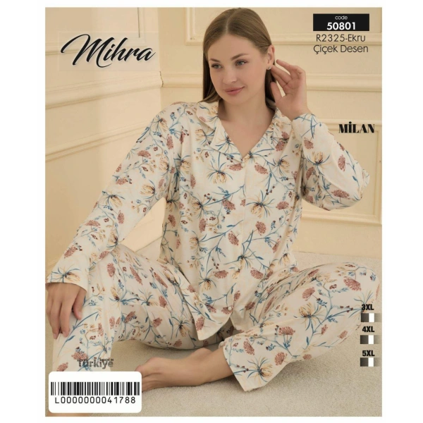Mihra 50801 Kadın Düğmeli Battal Pijama Takımı