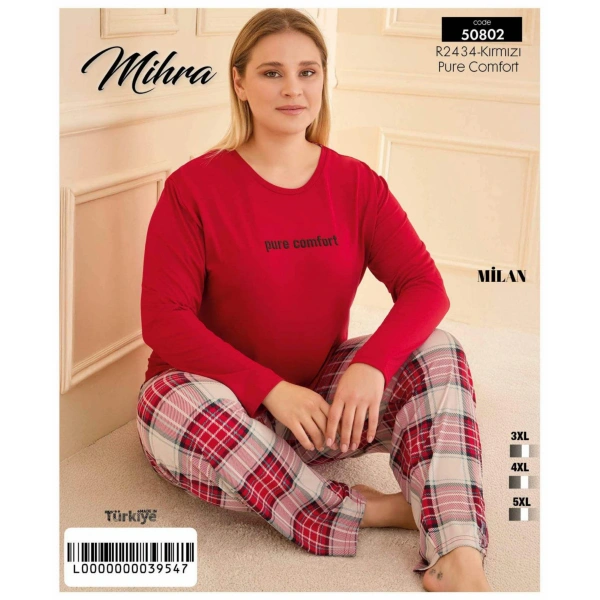 Mihra 50802 Kadın Battal Milan O Yaka Pijama Takımı