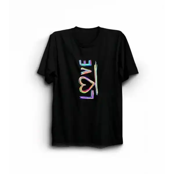 14 Şubat Sevgililer Günü Love Baskılı Oversize Bisiklet Yaka T-shirt - Siyah