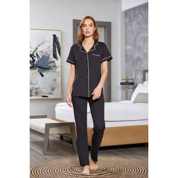 Aqua 25526-K Kadın Kısa Kol Önü Düğmeli Pijama Takım