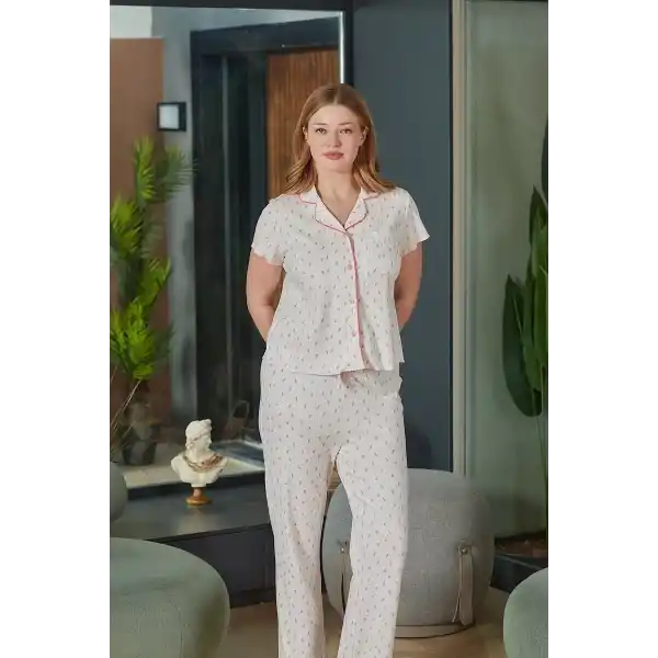 Aqua 26520 Kadın Düğmeli Kısa Kol Pijama Takımı