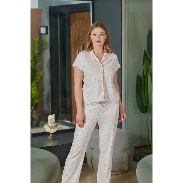 Aqua 26520 Kadın Düğmeli Kısa Kol Pijama Takımı