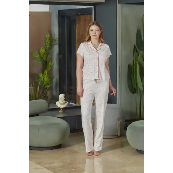 Aqua 26520 Kadın Düğmeli Kısa Kol Pijama Takımı