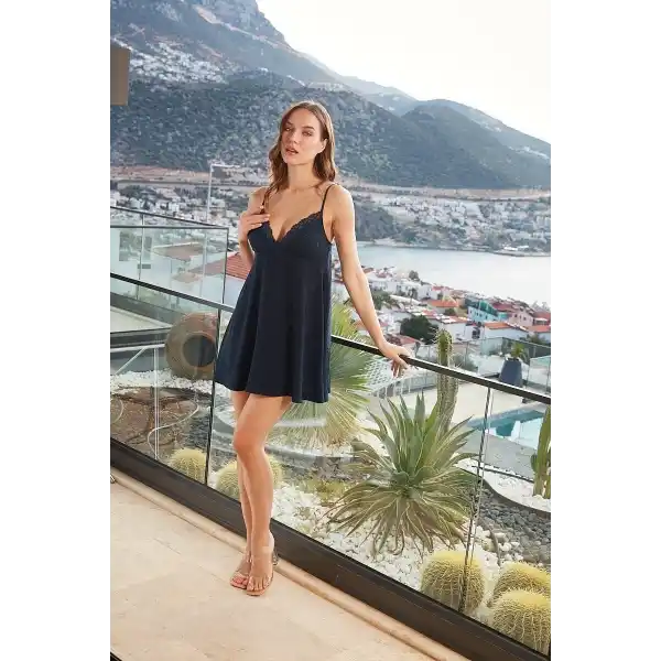 Aqua 26634 Kadın İp Askılı Dantelli Kısa Gecelik