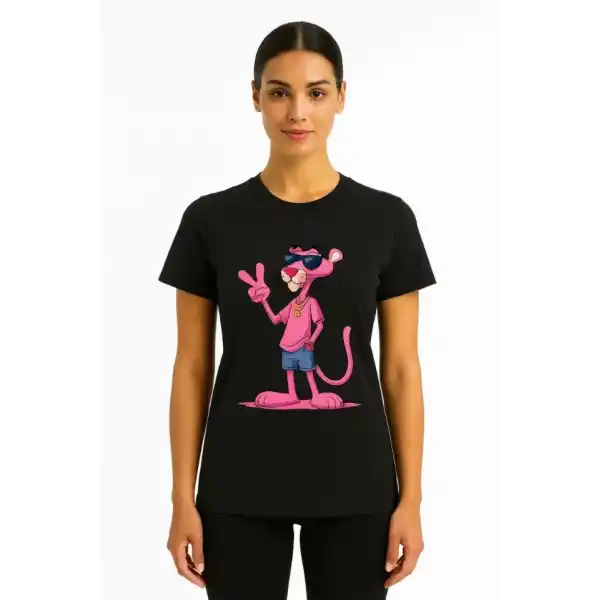 Bisiklet Yaka Kısa Kollu Baskılı T-shirt - Siyah