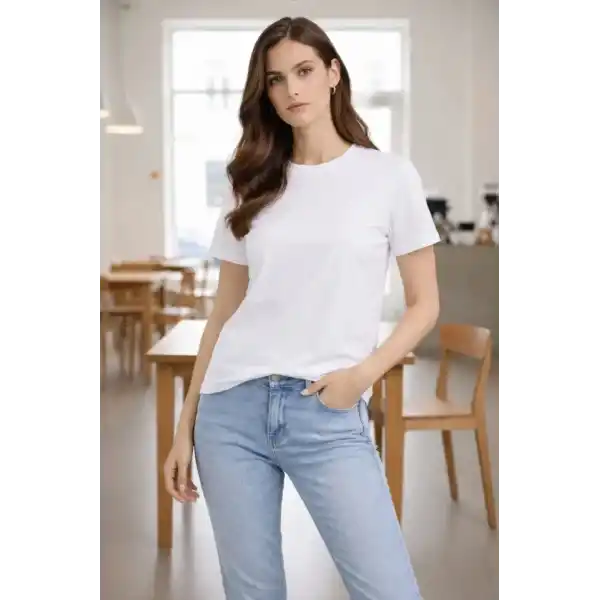 Bisiklet Yaka Tişört Regular Kalıp Basic Pamuklu Günlük Kullanım T-shirt - Beyaz