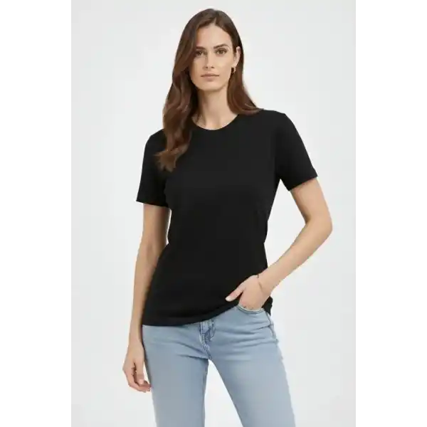 Bisiklet Yaka Tişört Regular Kalıp Basic Pamuklu Günlük Kullanım T-shirt - Siyah