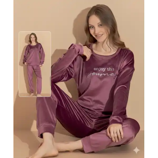 Boyraz 03409 Kadın Kadife Uzun Kol Pijama Takımı