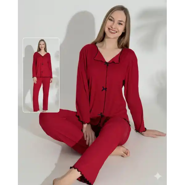 Boyraz 0613 Kadın Raporlu Uzun Kol Pijama Takımı