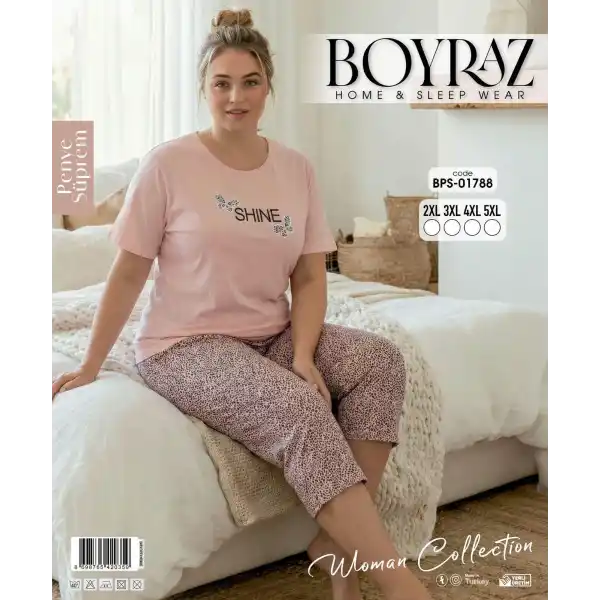 Boyraz BPS-01788  Kadın Battal Kısa Kol Kapri Takım