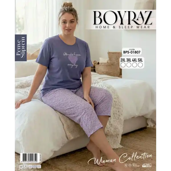 Boyraz BPS-01807  Kadın Battal Kısa Kol Kapri Takım