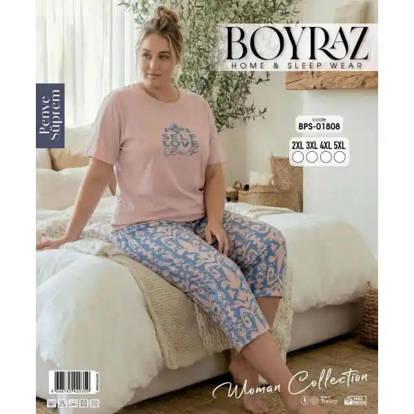Boyraz BPS-01808  Kadın Battal Kısa Kol Kapri Takım