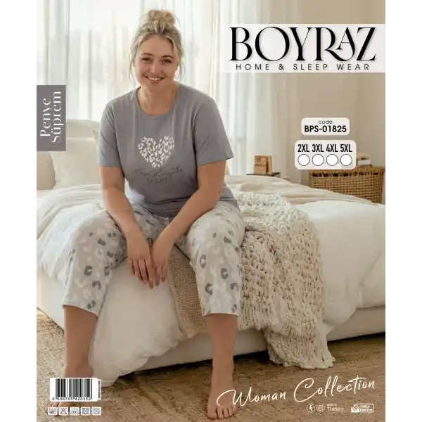 Boyraz BPS-01825  Kadın Battal Kısa Kol Kapri Takım