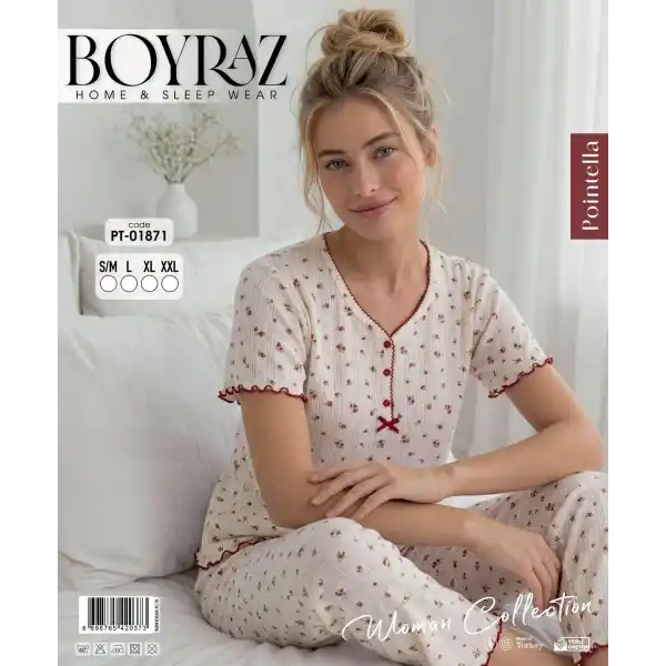 Boyraz PT-01871 Kadın Pointella Kısa Kol Pijama Takımı