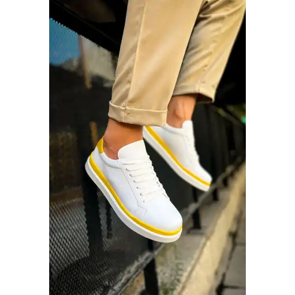 CH979 Santoni GBT Spor Erkek Ayakkabı BEYAZ/SARI