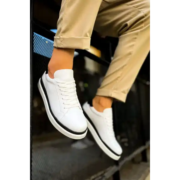 CH979 Santoni GBT Spor Erkek Ayakkabı BEYAZ/SIYAH