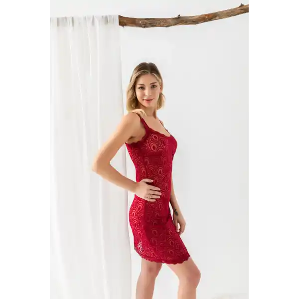 DEVORE TRANSPARAN BABYDOLL STRİNG TAKIM BORDO (MGP31842)