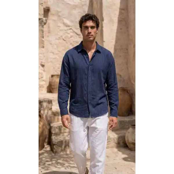 Erkek Armürlü Yarım Oversize Müslin Gömlek