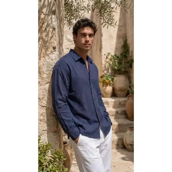 Erkek Armürlü Yarım Oversize Müslin Gömlek