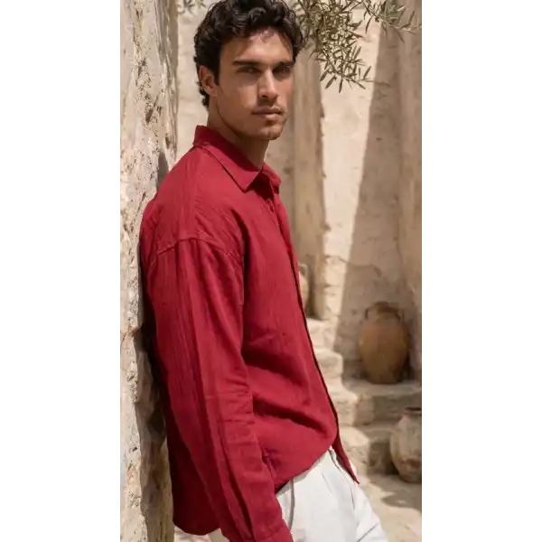 Erkek Armürlü Yarım Oversize Müslin Gömlek
