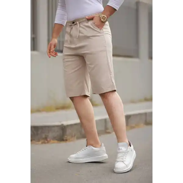 Erkek Beli Bağcıklı Ve Düğmeli Bezayağı Kumaş şort