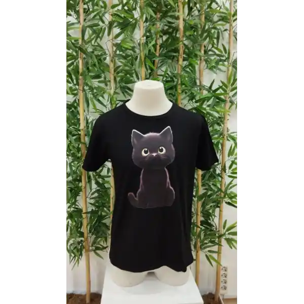 Erkek Bisiklet Yaka Kedi Baskılı Süprem T-shirt