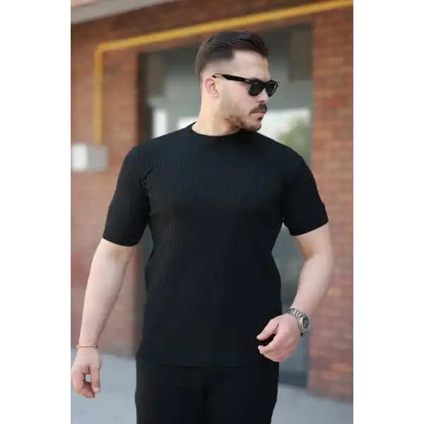 Erkek Bisiklet Yaka örgü Desenli Kısa örme Triko Kısa Kollu T-shirt