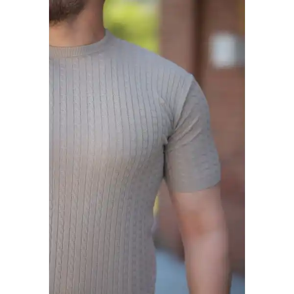 Erkek Bisiklet Yaka örgü Desenli Kısa örme Triko Kısa Kollu T-shirt