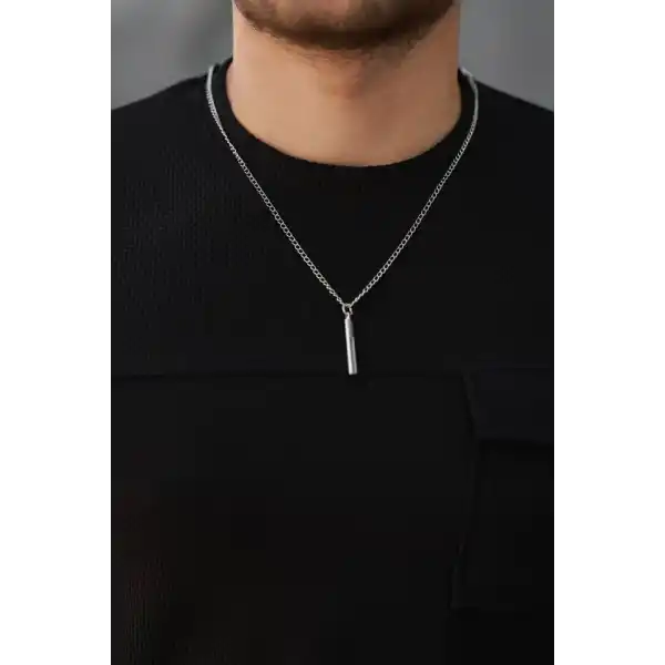 Erkek Cepli Kolyeli Kısa Kollu örme Kumaş T-shirt