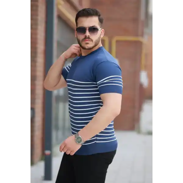 Erkek çizgi Desenli Bisiklet Yaka Kısa Kollu T-sihrt