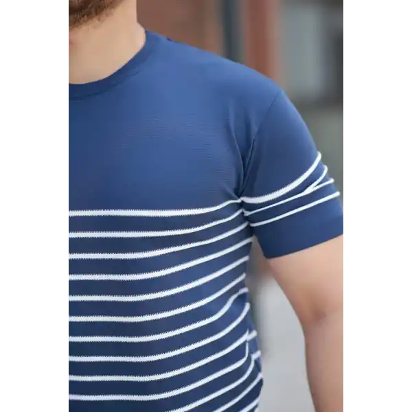 Erkek çizgi Desenli Bisiklet Yaka Kısa Kollu T-sihrt