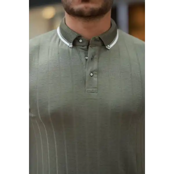 Erkek Düğme Yakalı Jakar Kumaş Kısa Kollu Tişört