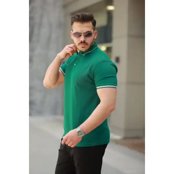 Erkek Düğmeli Yaka Waffle Kumaş Kısa Kollu Tişört