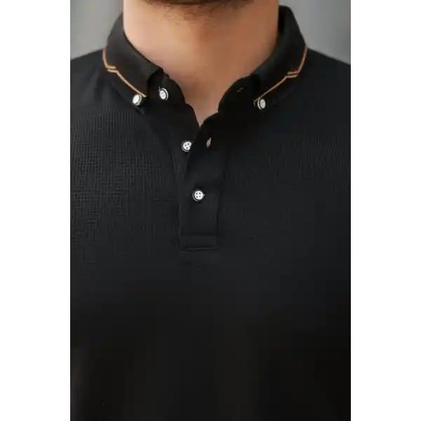 Erkek Düğmeli Yaka Waffle Kumaş Kısa Kollu Tişört