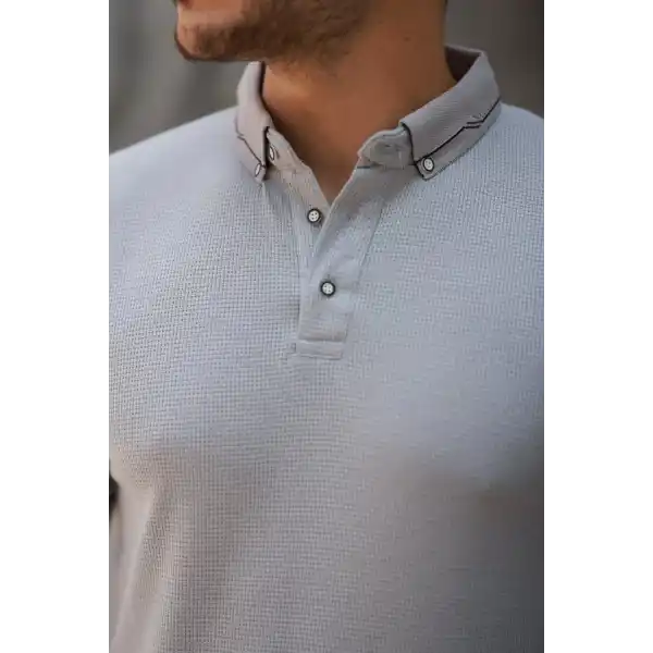 Erkek Düğmeli Yaka Waffle Kumaş Kısa Kollu Tişört