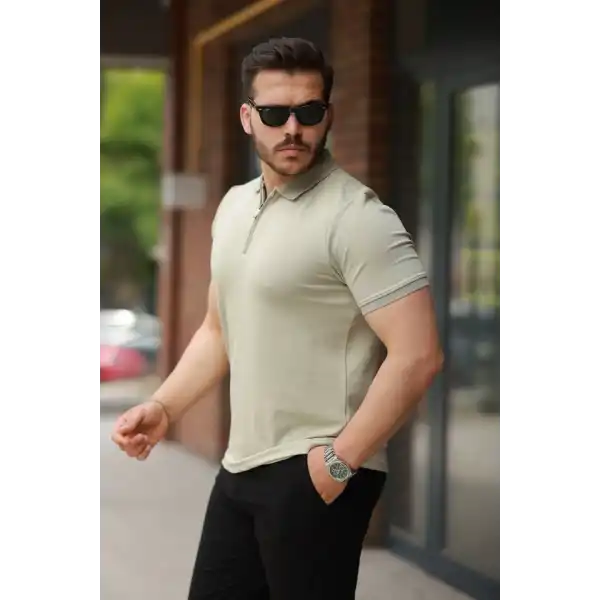 Erkek Fermuarlı Yaka Kısa Kollu Tişört