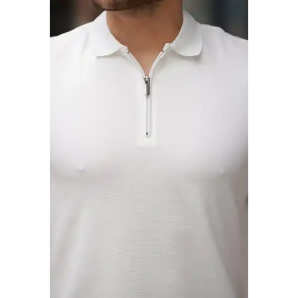 Erkek Fermuarlı Yaka Kısa Kollu Tişört