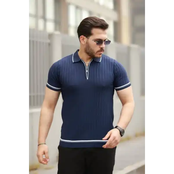 Erkek Fermuarlı Yakalı Kısa Kollu T-shirt