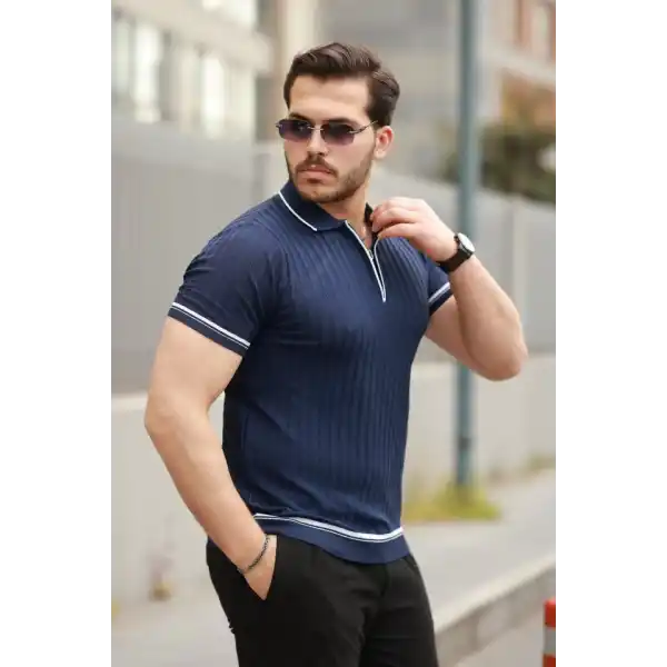 Erkek Fermuarlı Yakalı Kısa Kollu T-shirt