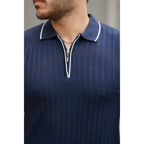 Erkek Fermuarlı Yakalı Kısa Kollu T-shirt