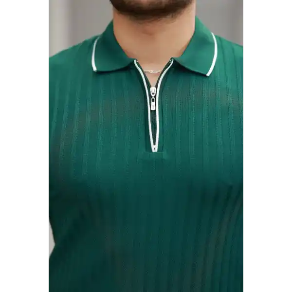 Erkek Fermuarlı Yakalı Kısa Kollu T-shirt