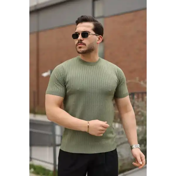 Erkek Fitilli Bisiklet Yaka Triko Tişört