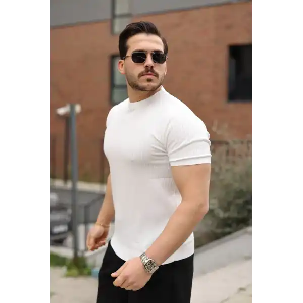 Erkek Fitilli Bisiklet Yaka Triko Tişört