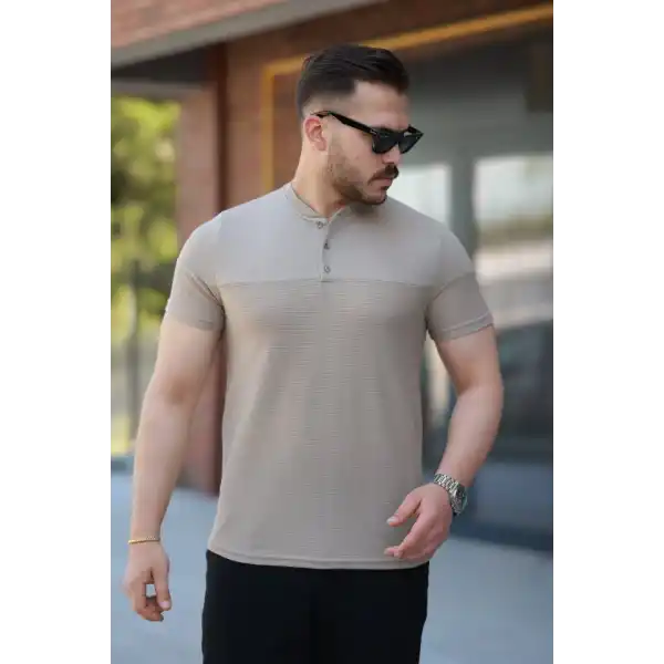 Erkek Hakim Yakalı Kısa Kollu Pamuklu T-shirt