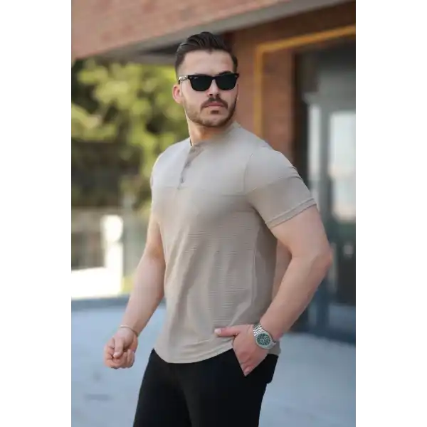 Erkek Hakim Yakalı Kısa Kollu Pamuklu T-shirt