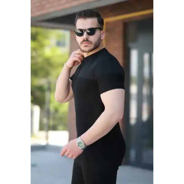 Erkek Hakim Yakalı Kısa Kollu Pamuklu T-shirt