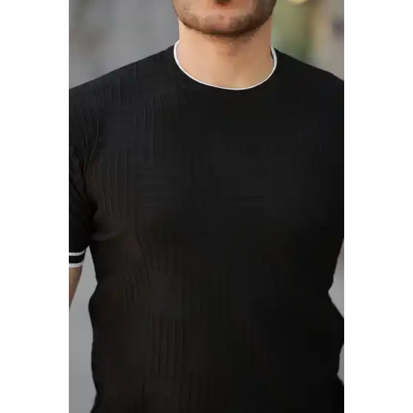 Erkek Jakarlı Ribanalı Kısa Kollu T-shirt