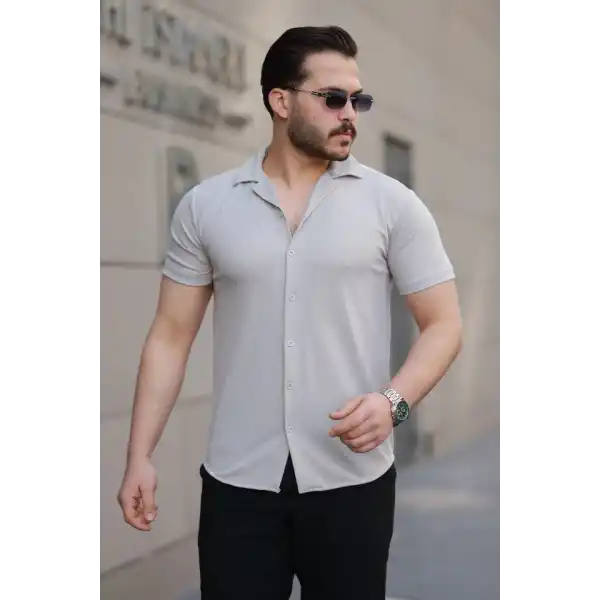 Erkek Kısa Kollu örme Kumaş Pamuklu Gömlek