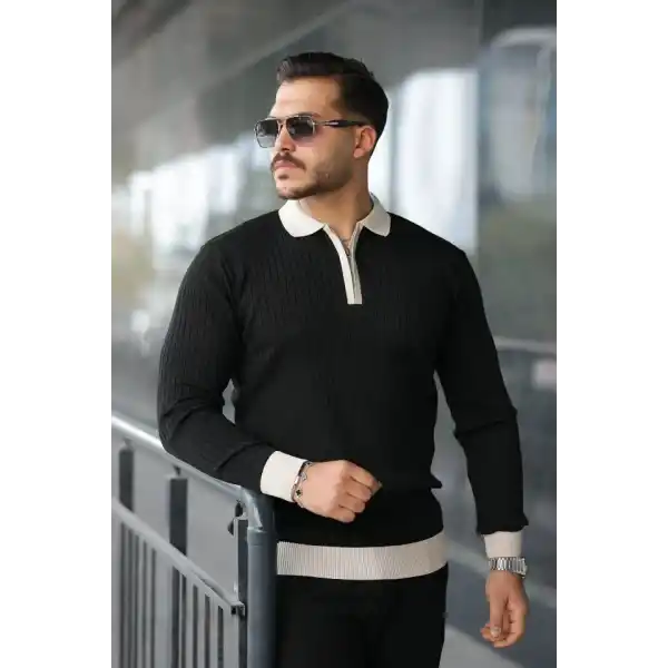 Erkek Kol Ve Yaka Detaylı Uzun Kollu Triko