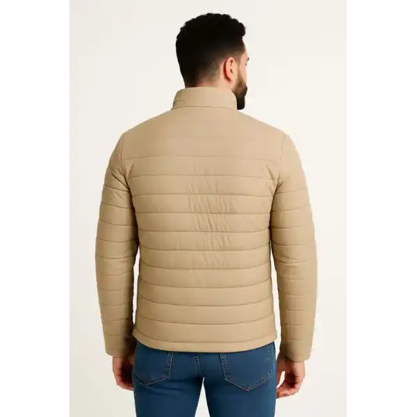 Erkek Mikro Su İtici Kapitone Baskılı Astarlı Fermuarlı Bomber Mont - Bej